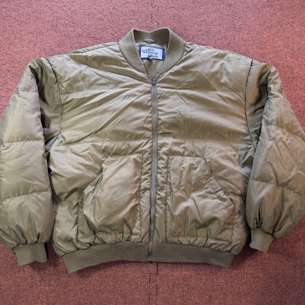 The Company Store Puffer Bomber Jacket A+ XL Olive Green Full Zip Quilted Jacket